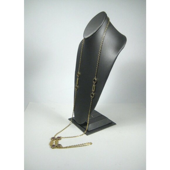 Goldtone Necklace Purple Plastic Stones Filigree Art Deco STYLE 55 inch - Picture 8 of 11